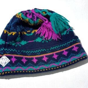 Vintage Merkley Fair Isle Beanie Ski Snowboard Wool Beanie Hat with Tassel